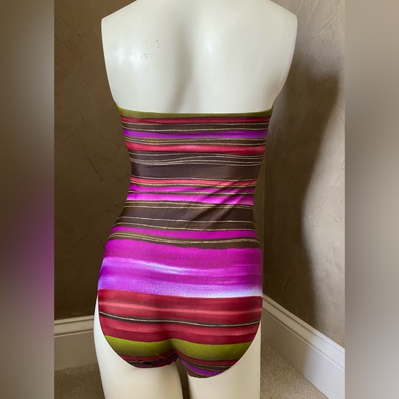 Gottex Metallic Striped One Piece Swimsuit Gold Purple Brown Women’s size 8 - Picture 3 of 11